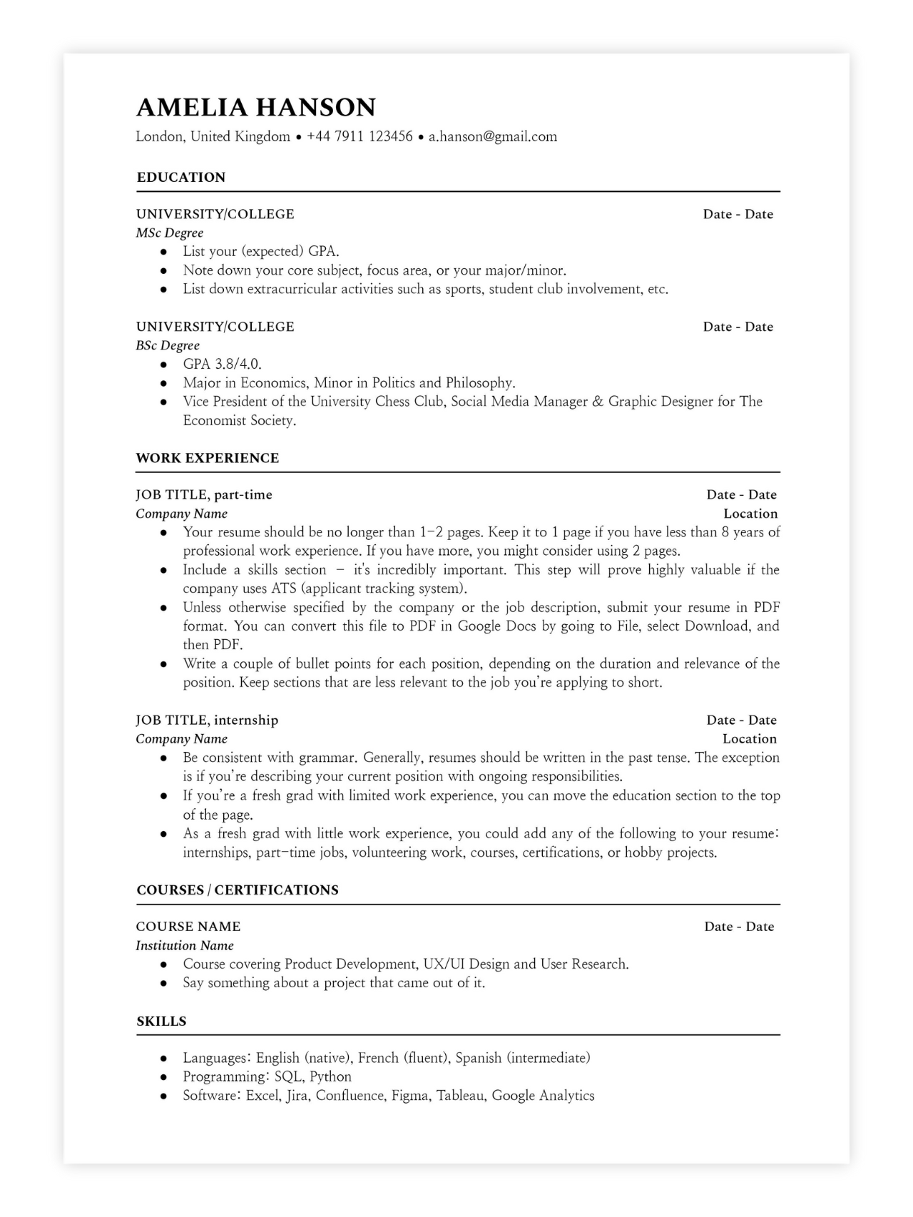 Professional Resume Template for Young Professionals