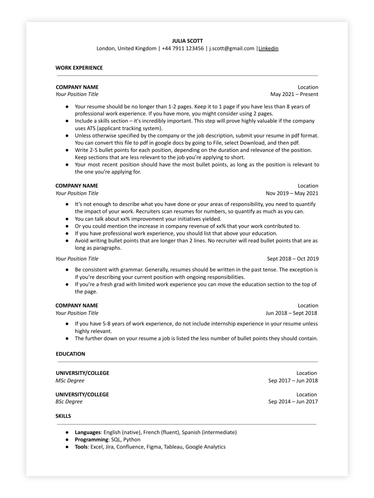 Simple Resume Template for Multiple Roles